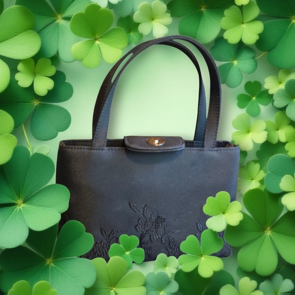 Unbranded Handbags - Elegant Black Floral Embroidered Handbag Satin Finish Small Purse Unbranded